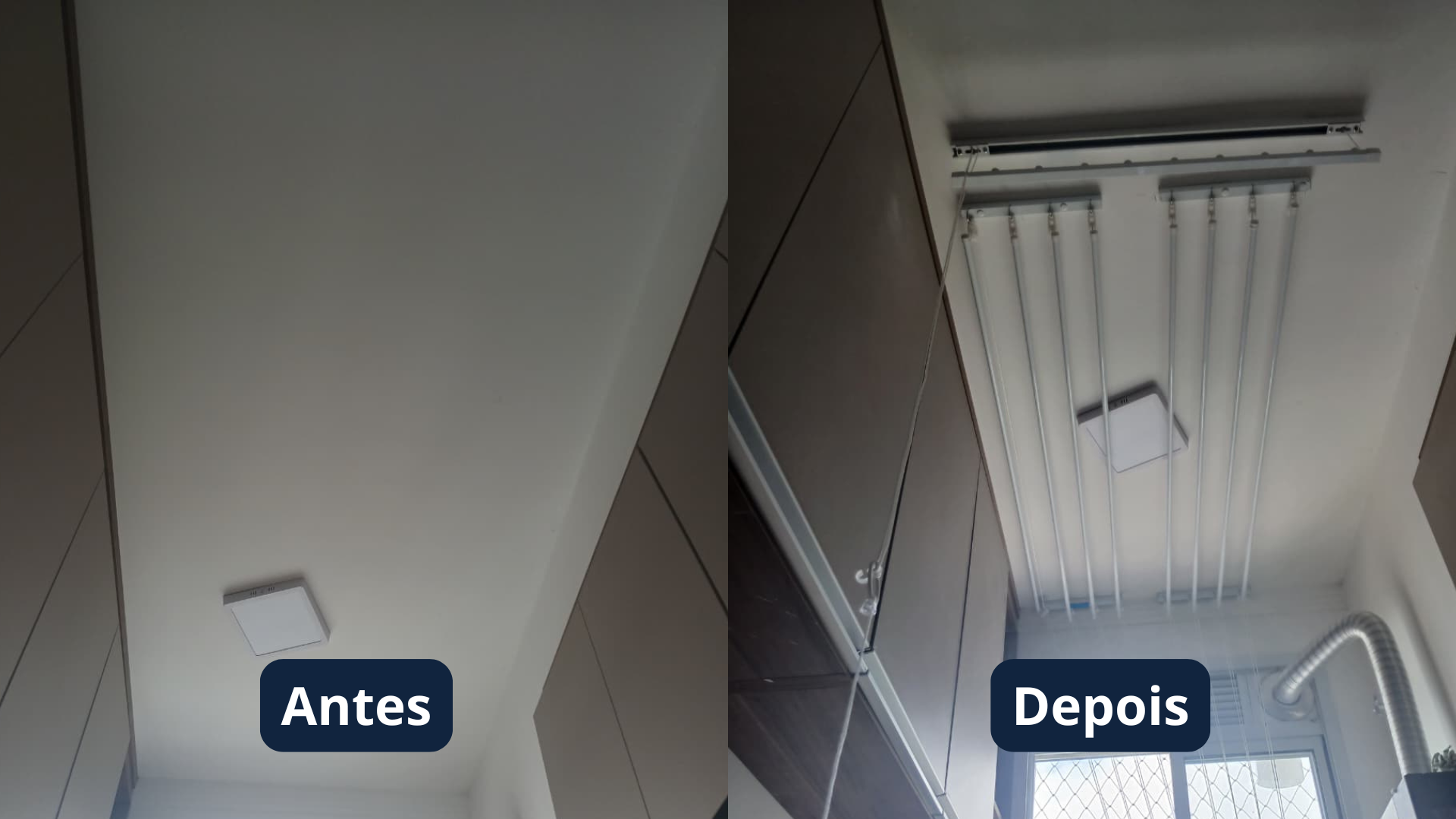 Antes e depois de lavanderia organizada pela Varal Tech