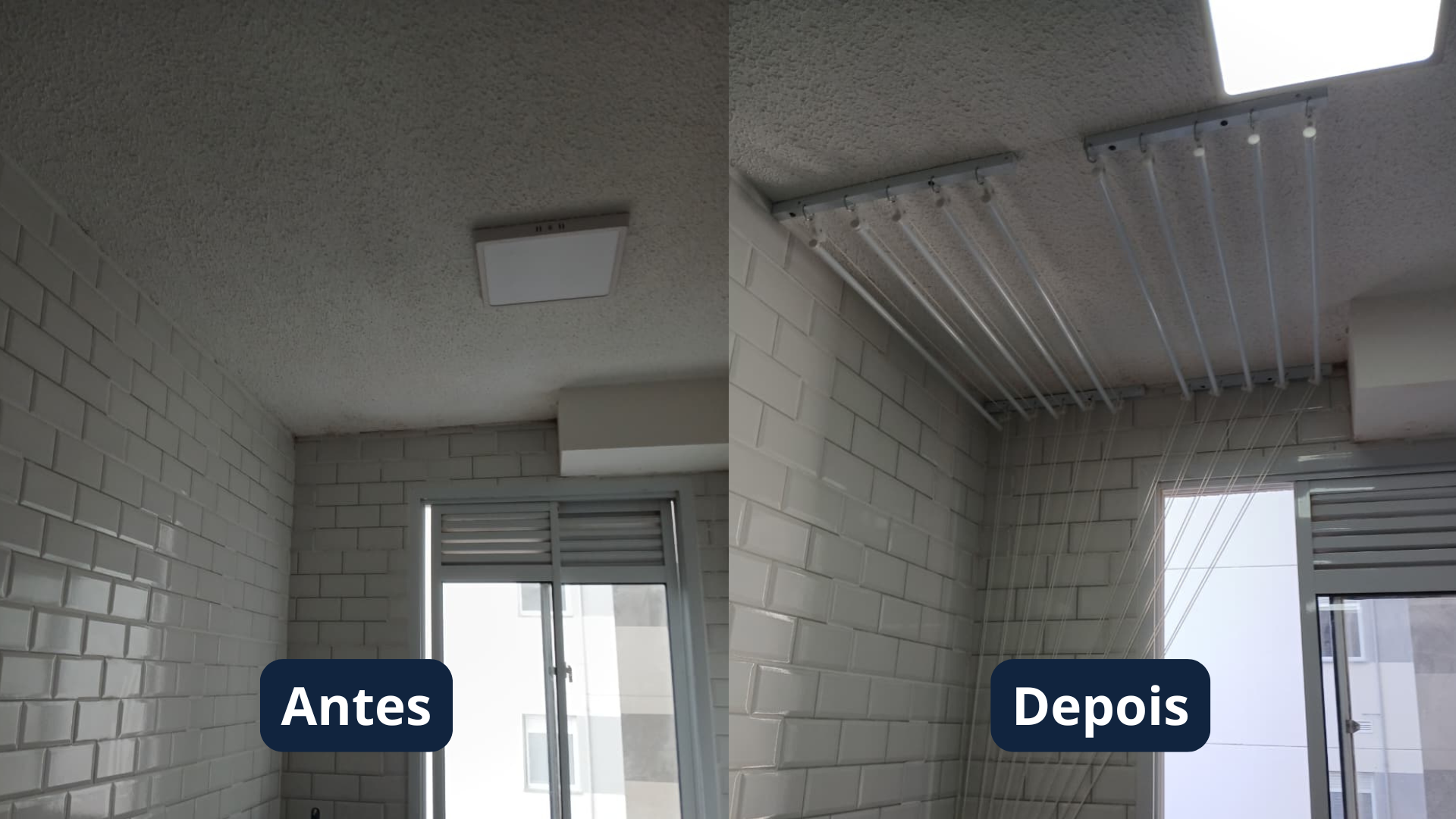 Antes e depois de lavanderia organizada pela Varal Tech